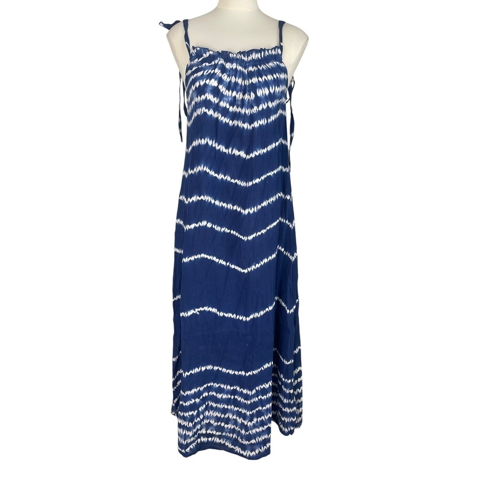 Blue Tie Dye Maxi Dress Cotton Boho Spaghetti Strap Sundress Women's S NWT